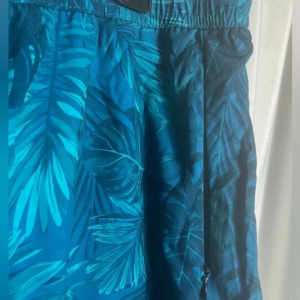 Brisira Mens Tropical Swim Trunks Blue Palm Print Quick Dry Lined 9” Inseam